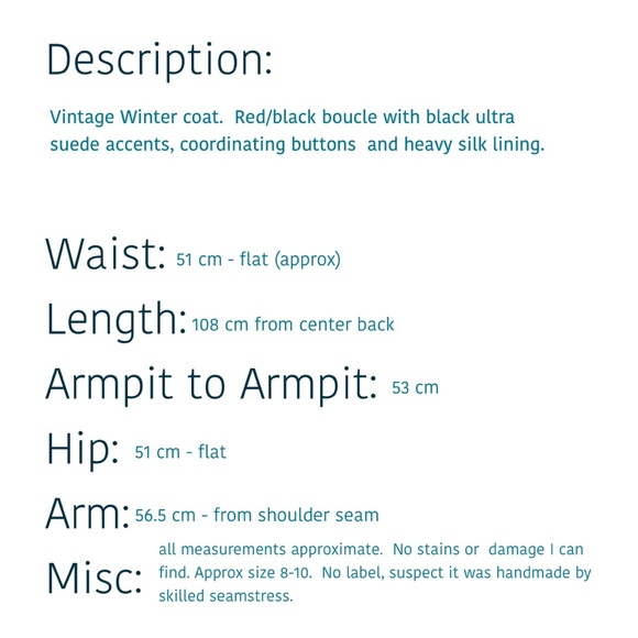 Vintage 1960s Red Boucle Coat with Black Accents. Excellent Vintage Condition. - Picture 6 of 6